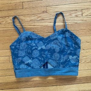 Cropped Denim Floral Top